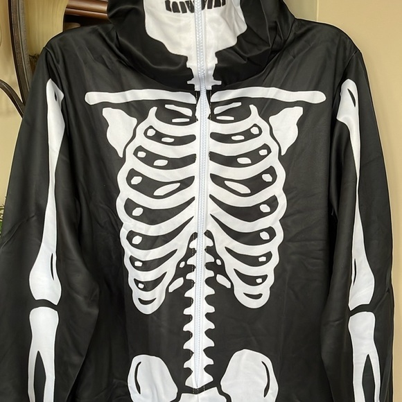 Brand New Halloween Costume Skeleton Zip Up Onesie Mask Cosplay Black & White - Picture 5 of 13